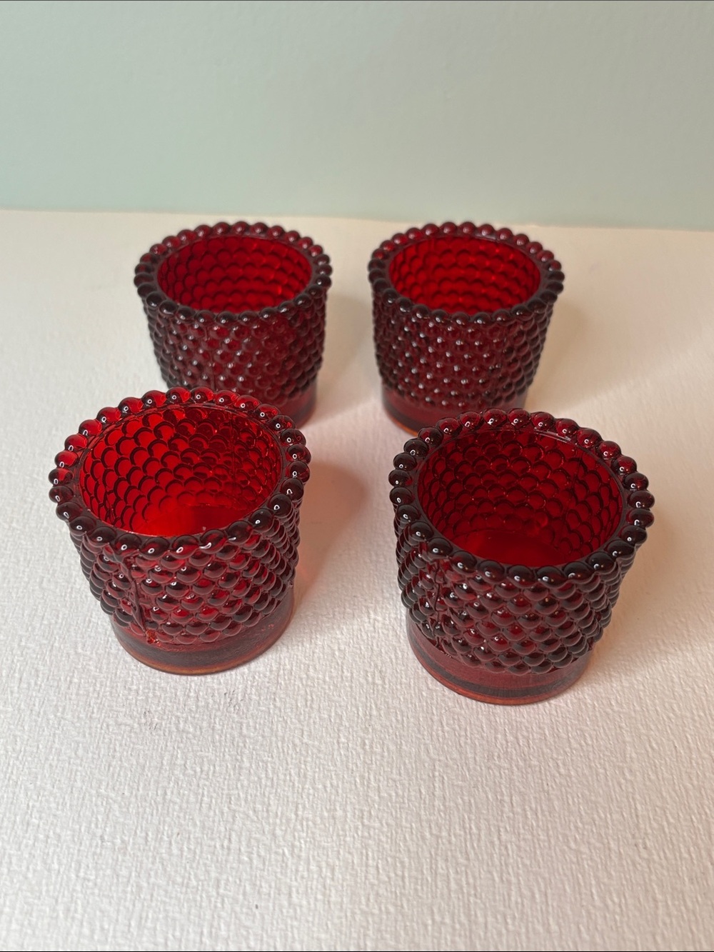 Vintage Red Hobnail Glass Tealight Holders Set of 4